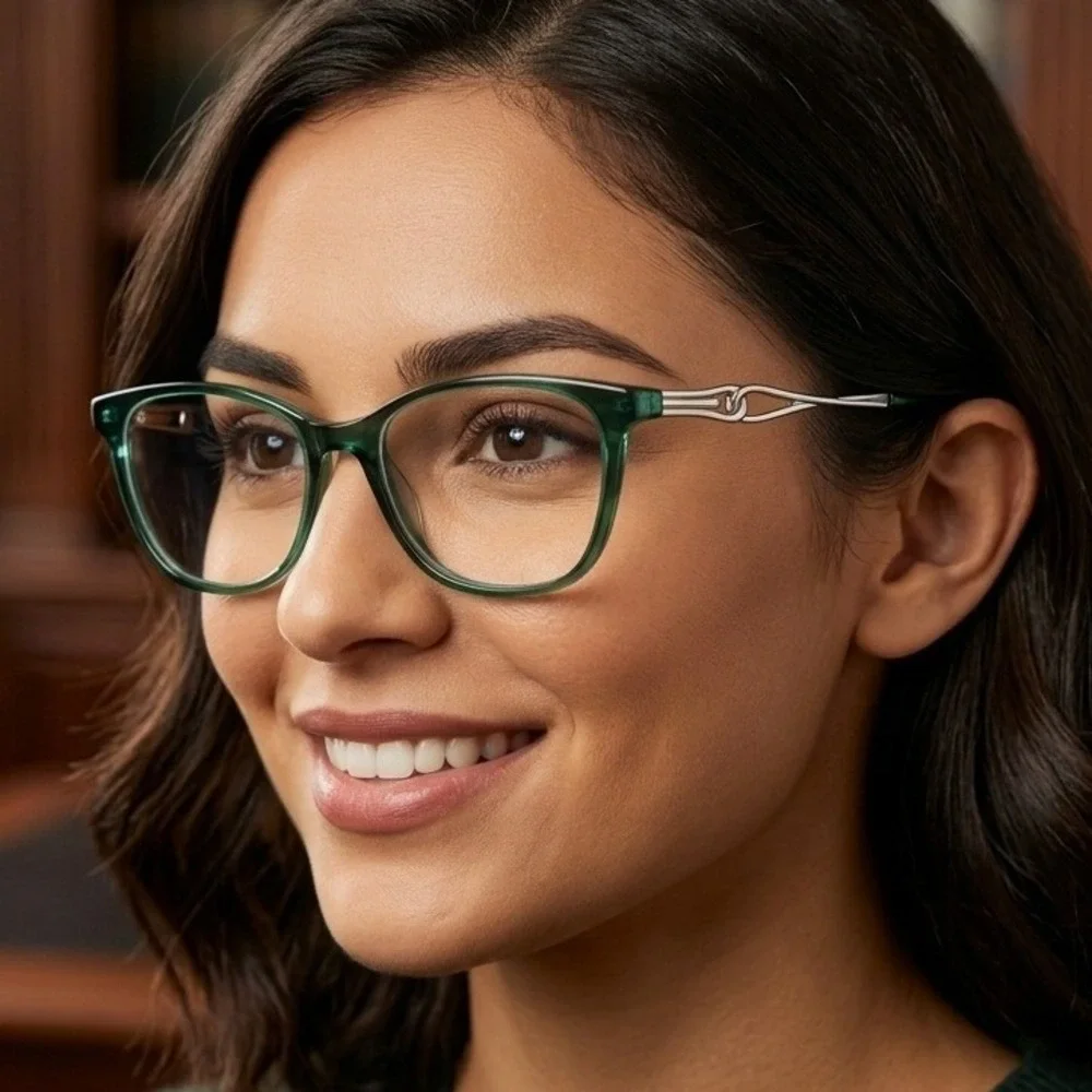 Marchon NYC Green Marble Cat Eye Eyeglass Silver Metal Temples 52-15-140 M 2297